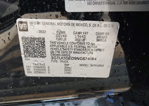 2022 GMC Sierra 1500 4Wd Short Box Denali z USA, uszkodzony, nr VIN 3GTUUGED9NG674094